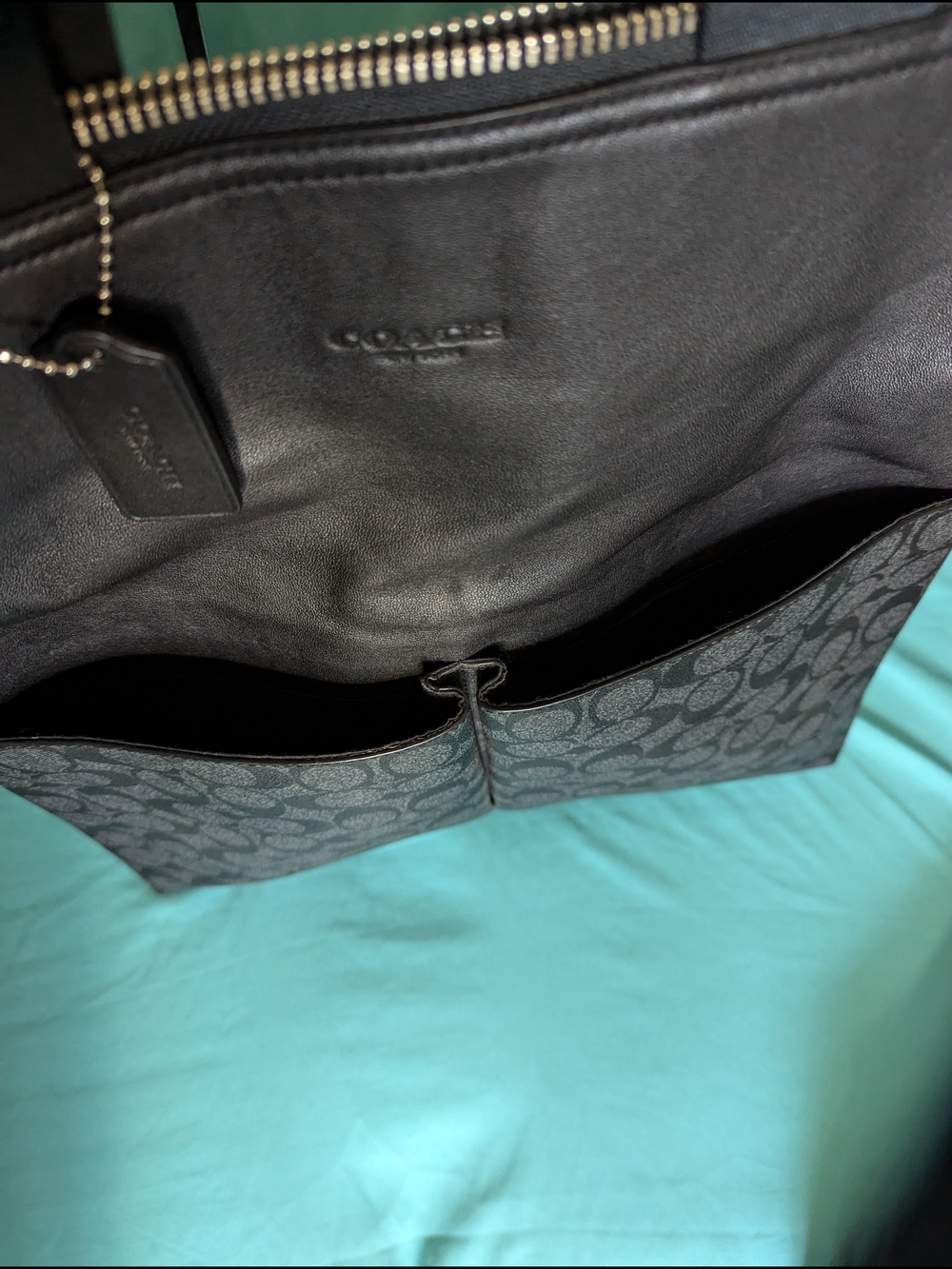 Coach Black Signature Leather Messenger Tote Unisex - Picture 3 of 6